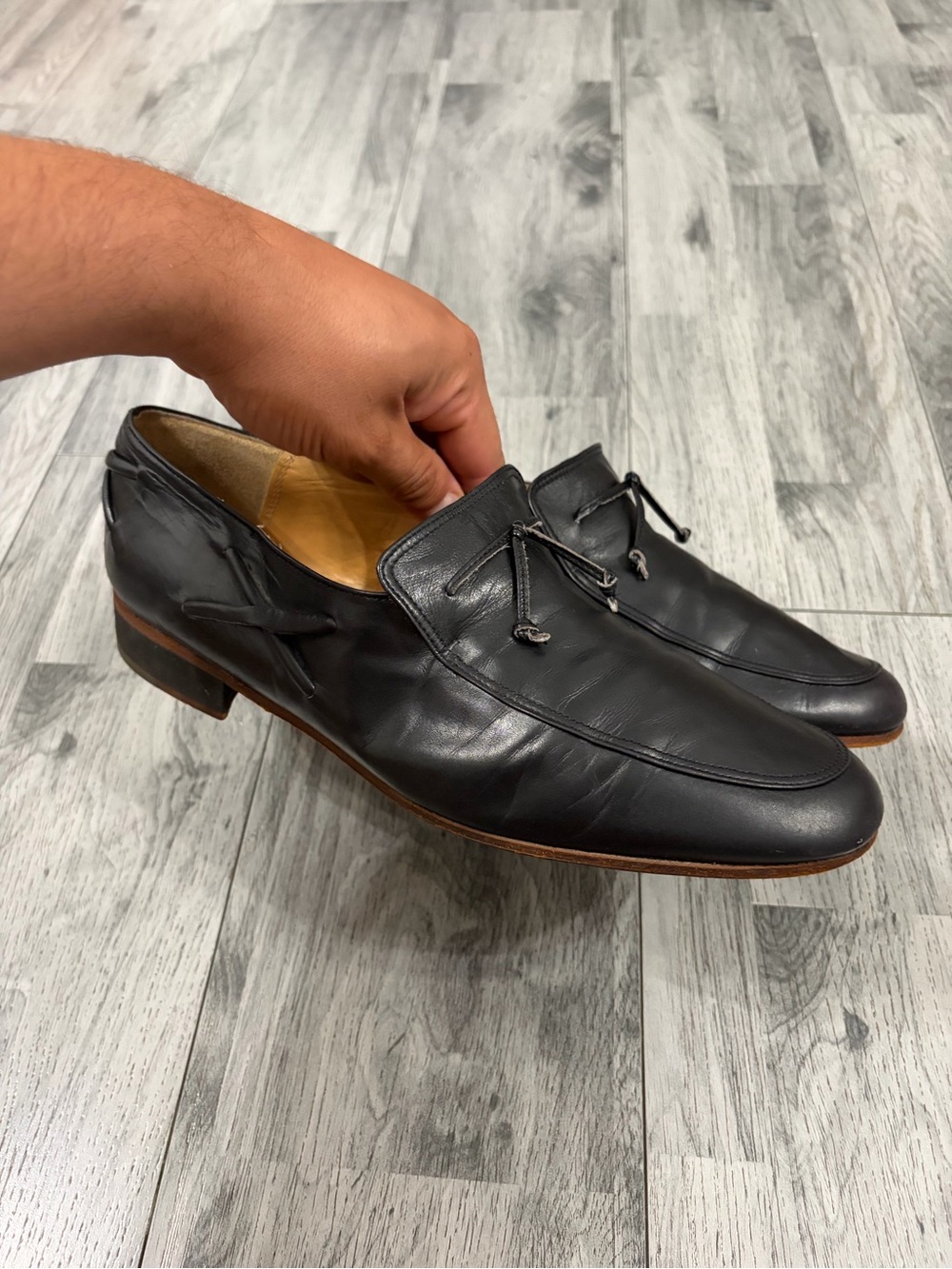 Gianni Versace Black Leather Slip-On Loafers with Tassel Tie